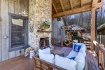 SIDE PORCH LOUNGE w/ WOOD BURING FIREPLACE
